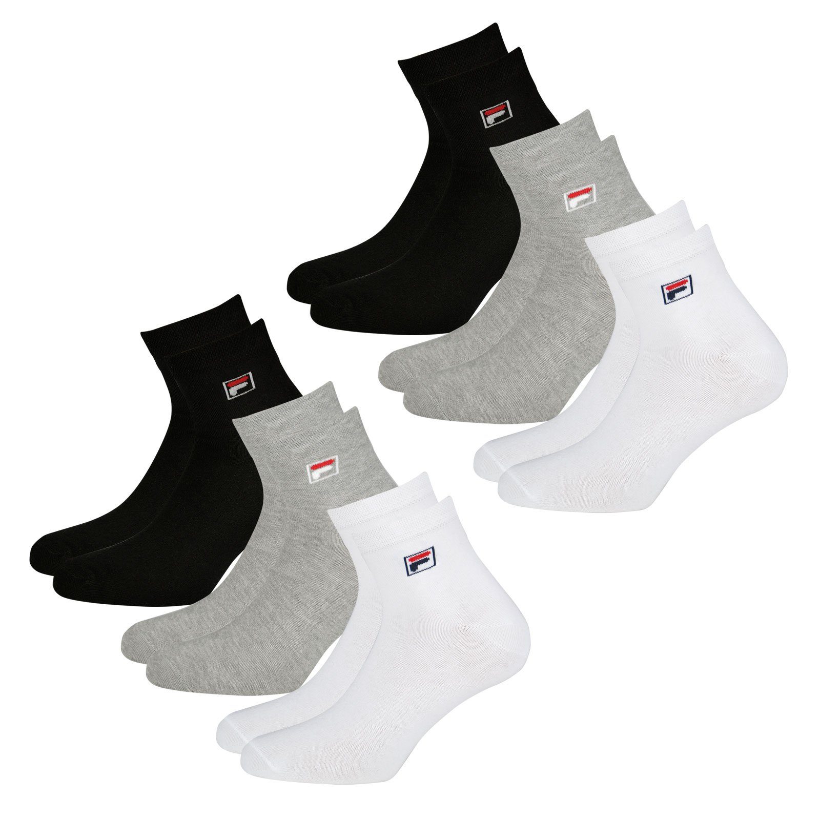 Socken / 700 Fila mit white grey Sportsocken Quarter elastischem / Piquebund black (6-Paar)