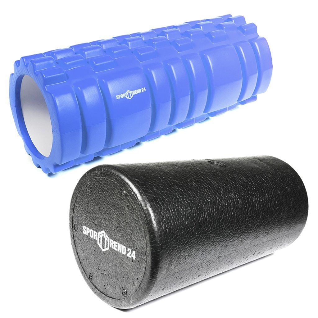 Sporttrend 24 Massagerolle Faszienrolle 30cm + Rolle mit Noppen Blau, Massagerolle Yogarolle Pilatesrolle Schaumstoffrolle Bindegewebsrolle