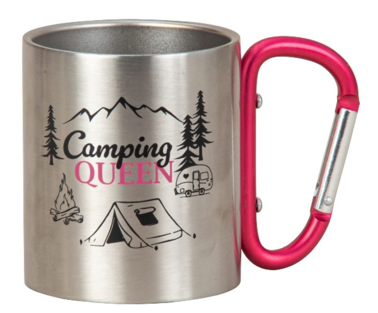 MF Кружки Camping Queen Edelstahlbecher mit pinkem Karabinergriff