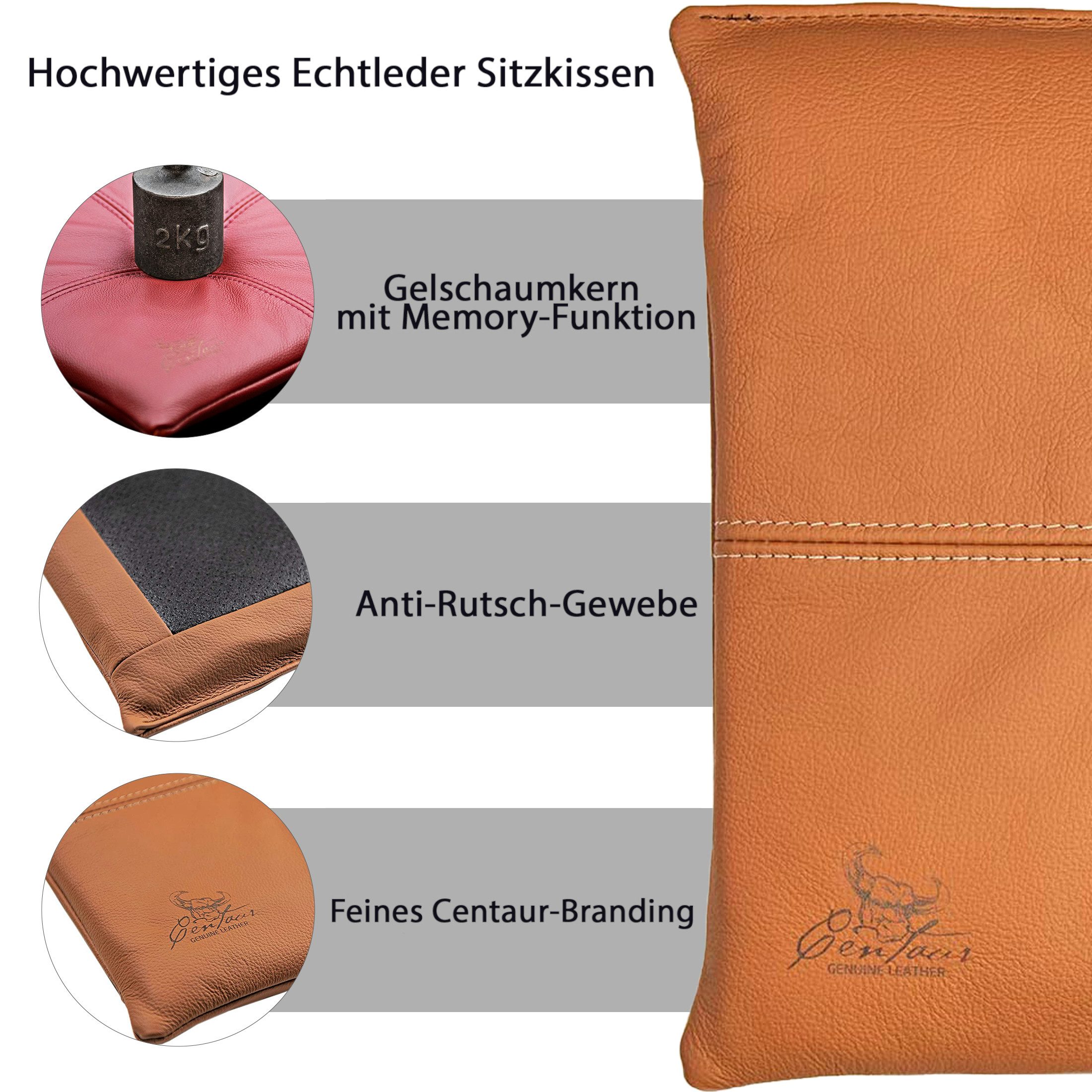 Centaur Sitzkissen aus echtem Leder, Sitzkissen, Hochwertiges Leder, echtes Rindleder, Antirutschfunktion, Handarbeit