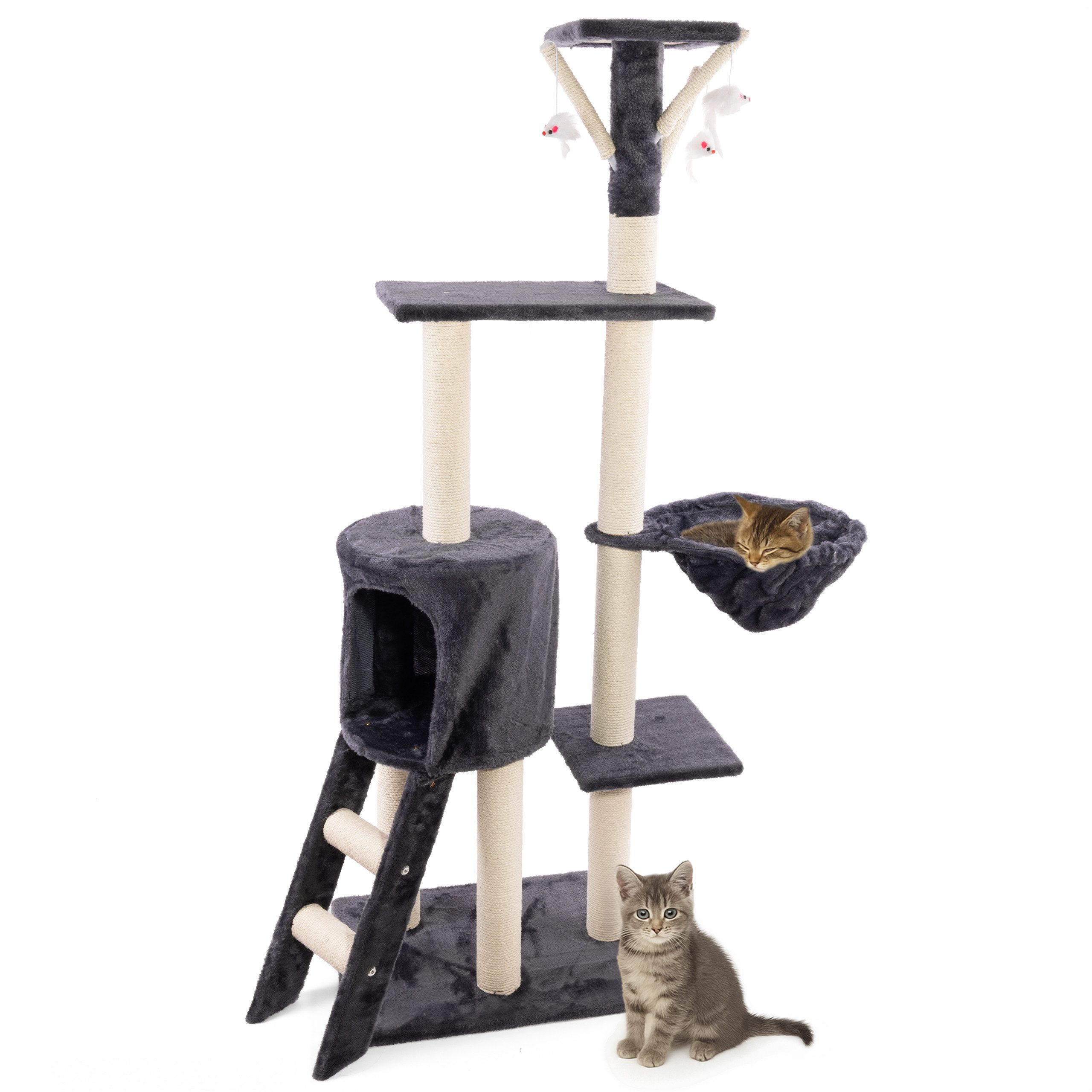 KomfortHome Kratzbaum Katzenbaum 138 cm Kletterbaum Sisal Plüsch Hängematte Höhle stabil, Kratzsäulen Spielzeug Plattformen Mehrstöckig Katzen Aktivitätscenter