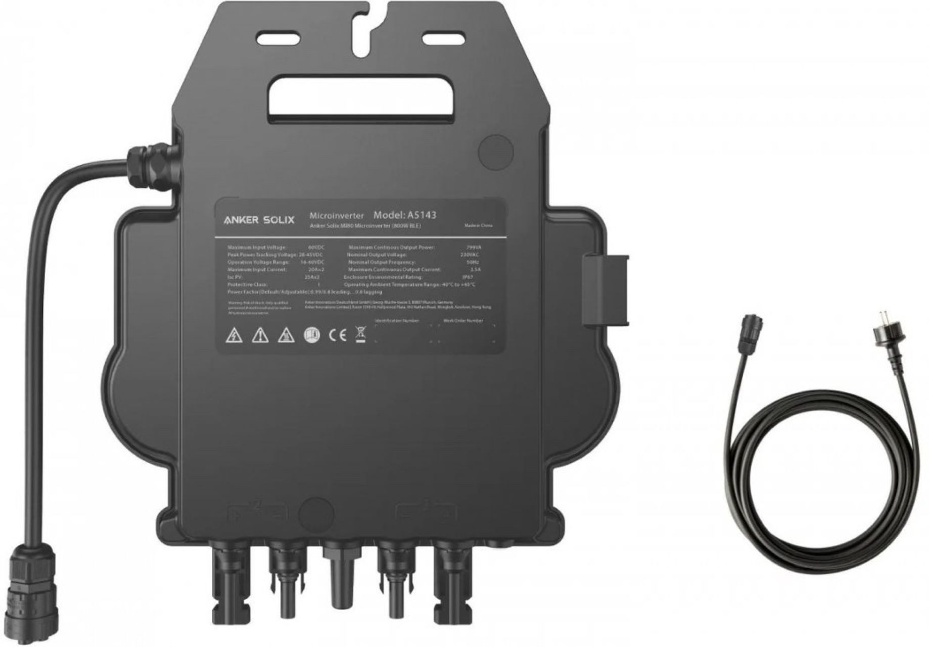 Anker Wandler ANKER SOLIX MI80 800W Mikrowechselrichter mit Schuko Kabel 5m, (Set, 5m Schukokabel inklusive), Effizienz 97,3%, kostenloses OTA Update