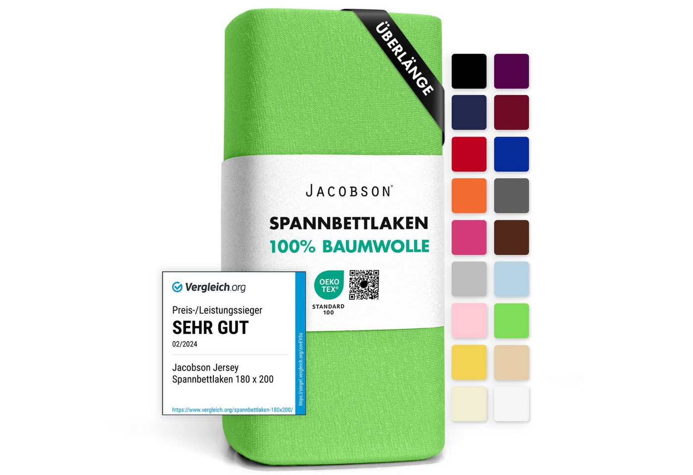 Jacobson Spannbettlaken BOXSPRING & ÜBERLÄNGE aus 100% Baumwolle, für hohe & lange Matratzen, Jersey Bettlaken 160 g/m²