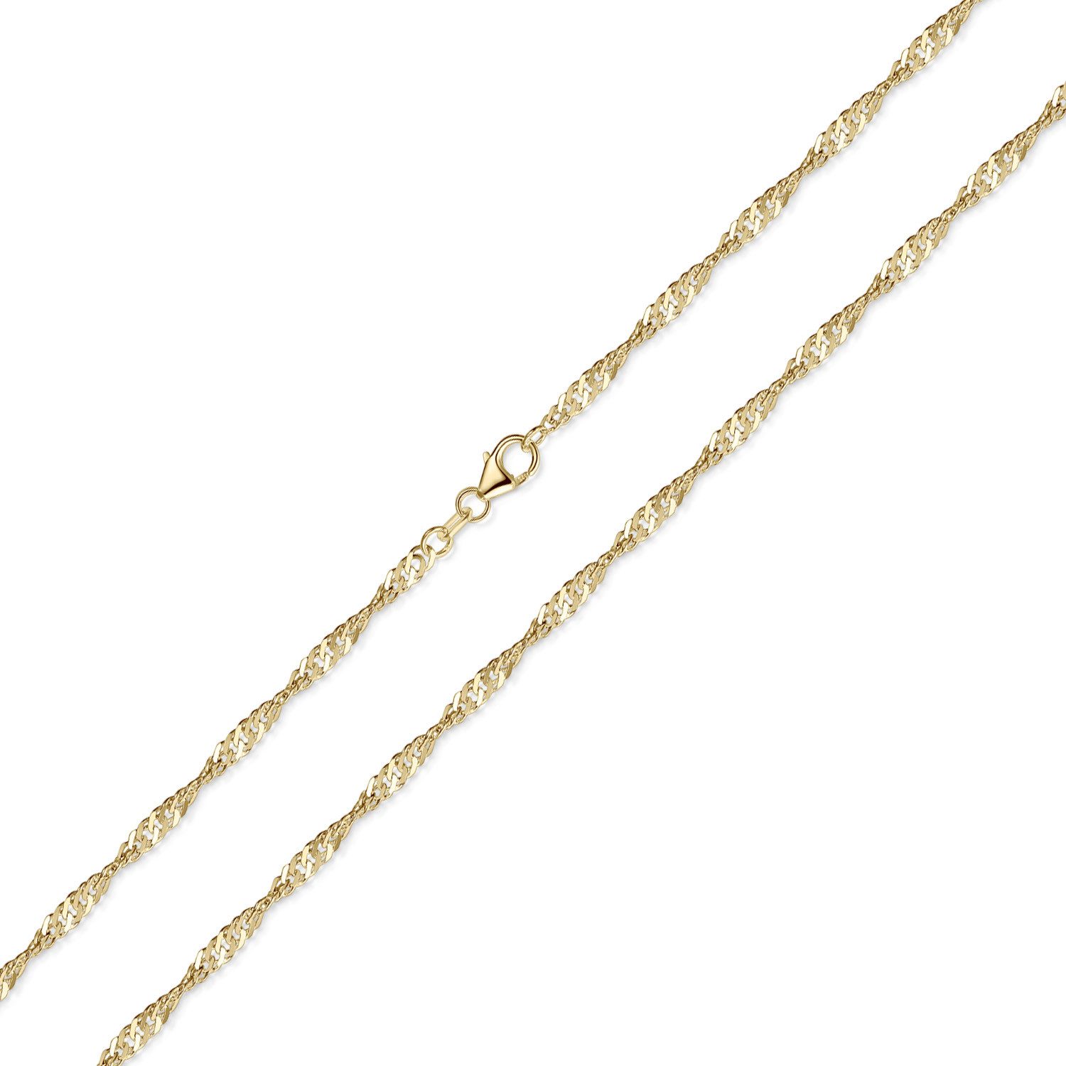 Materia Collierkettchen Singapurkette Gelbgold gedreht für Damen 3mm K14, Sterlingsilber, vergoldet