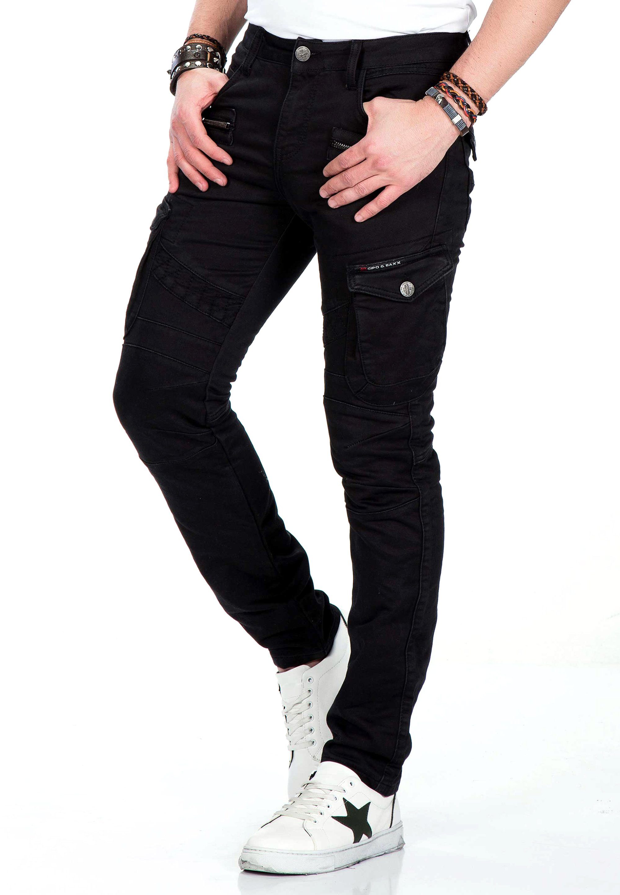 Bequeme im Baxx Cipo angesagten Jeans & Biker-Stil schwarz