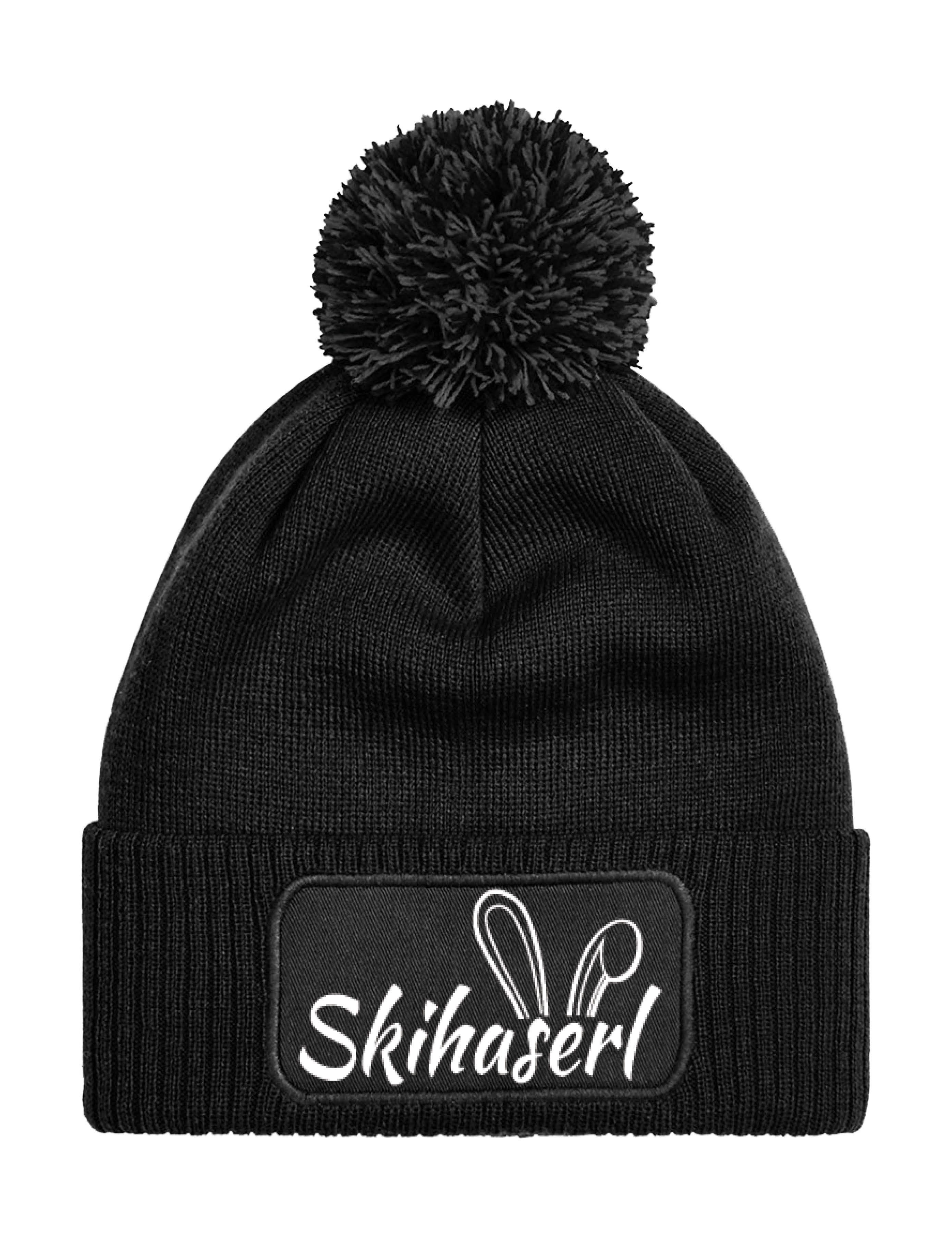 Youth Designz Beanie Damen Strick Bommel Beanie Mütze mit Skihaserl Aufdruck Geschenk mit lustigen Logo für Frauen