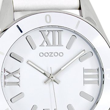 OOZOO Quarzuhr Oozoo Unisex Armbanduhr Vintage Series, Damen, Herrenuhr rund, groß (ca. 45mm) Lederarmband weiß