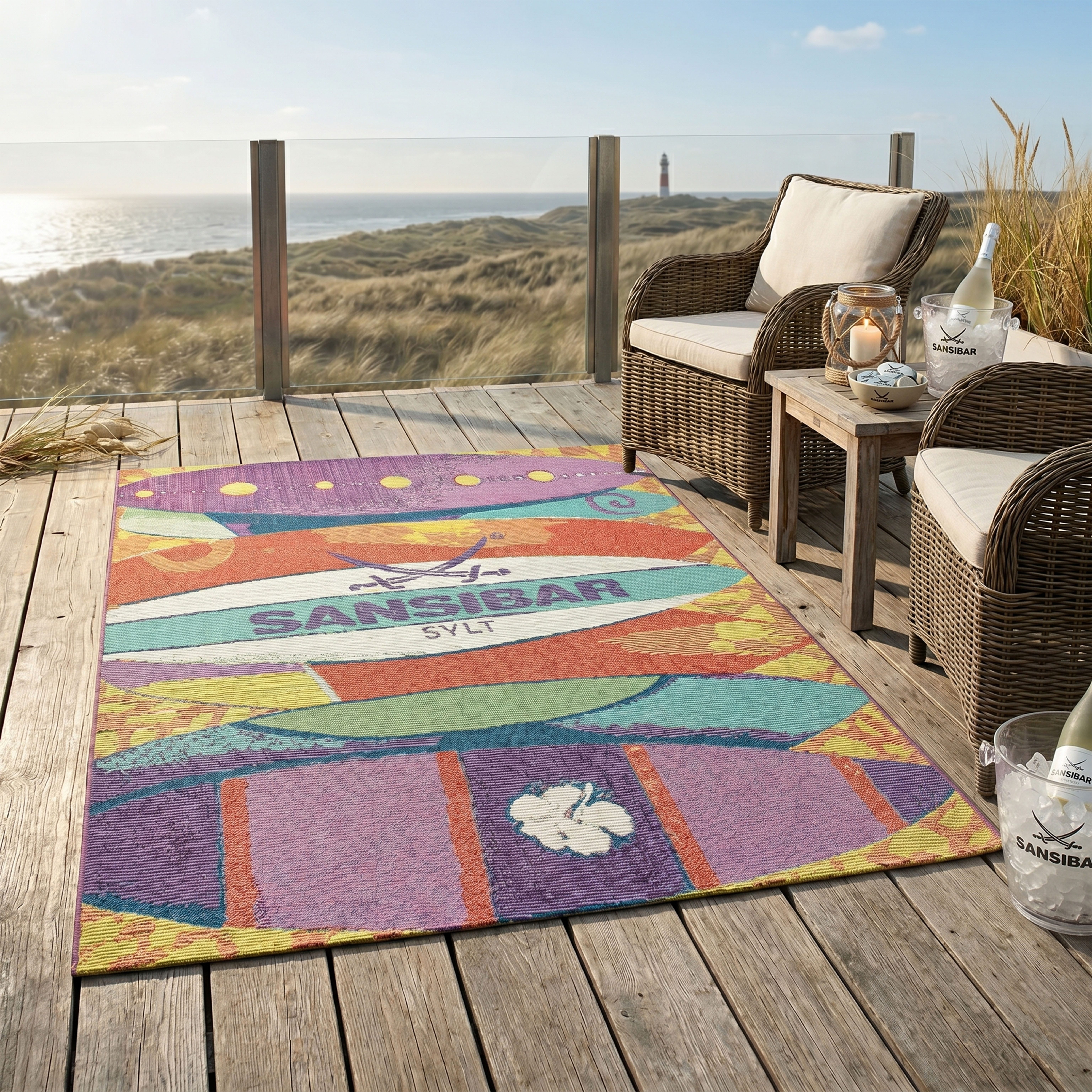 Sansibar Teppich Rantum Beach SA-020, rechteckig, Höhe: 5 mm, Flachgewebe, modernes Design, Surfboards, In- und Outdoor geeignet