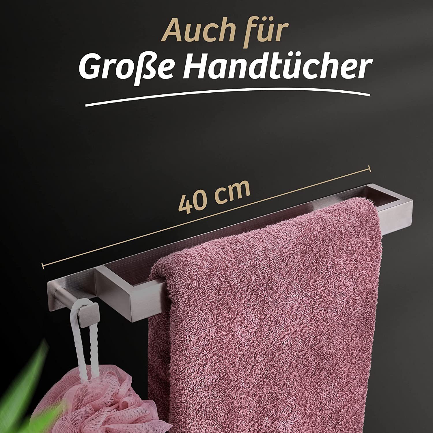 Edelstahl Kleben Handtuchhalter zum Haken mit Handtuchstange 40cm Praknu