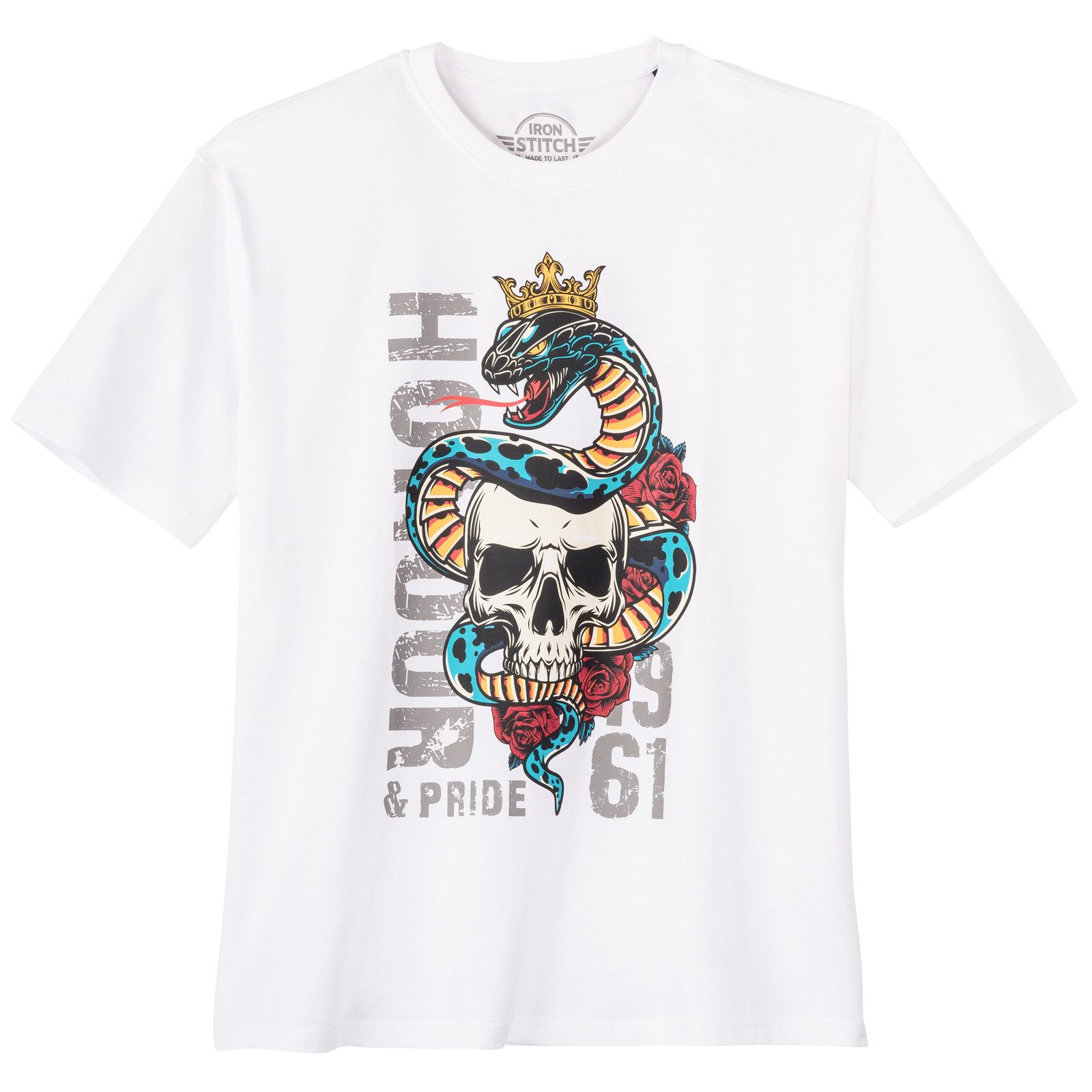 Iron Stitch Print-Shirt Iron Stitch Übergrößen T-Shirt weiß Totenkopfprint