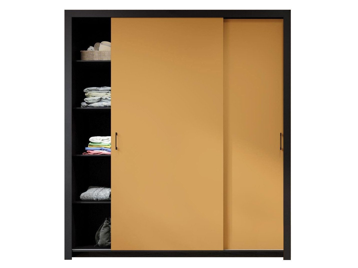 Beautysofa Kleiderschrank Außergewöhnliche moderne stilvolle Garderobe mit Schiebetür FRAMA II (Geräuchertes Grün/Tiefe Sahara/Toffee) B:185/255H:206/T:60CM