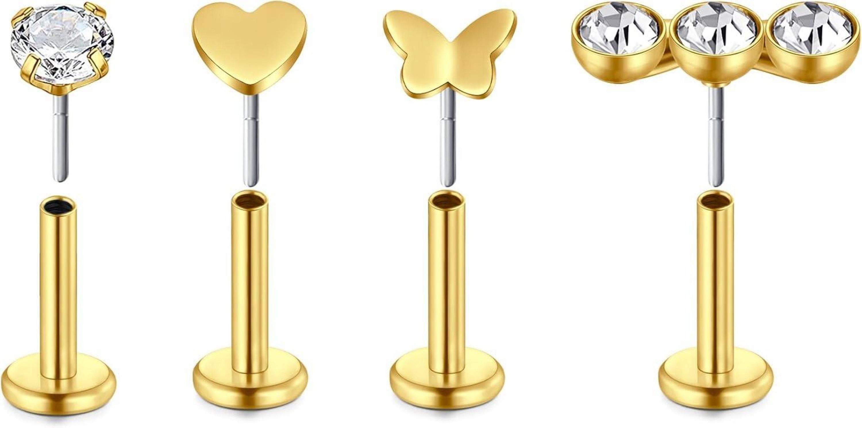 Nasenpiercing Nasenpiercing Stecker Edelstahl 20G 6mm CZ 4er Set