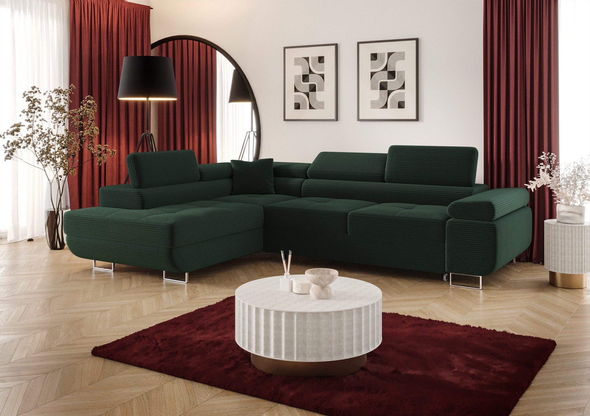 Fun Möbel Ecksofa Schlafsofa FUN MARIKO mit Ottomane in Stoff, Kopfstützen verstellbar