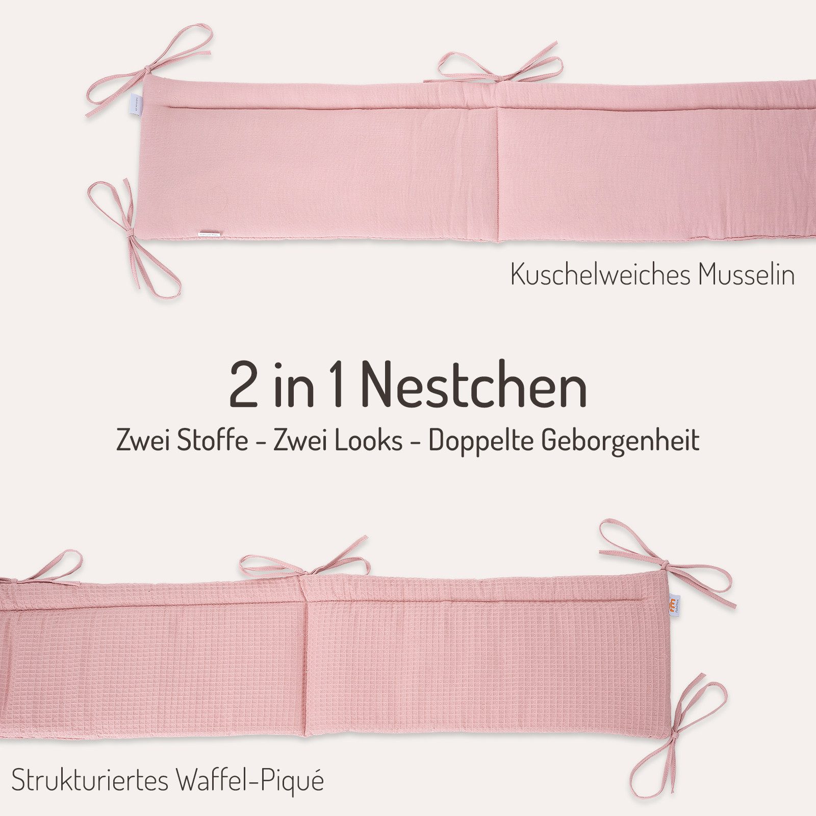 FabiMax Bettnestchen Musselin + Waffel-Piqué 2 in 1 Nestchen für Beistellbett Boxspring, 2in1 Wendedesign, 100% Baumwolle, Made in EU