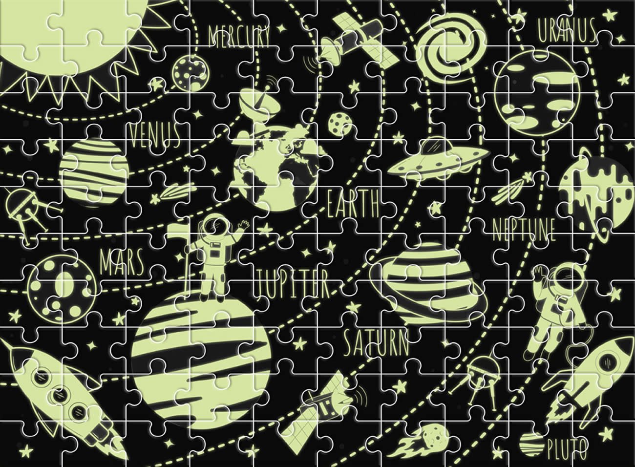Diakakis Puzzle GLOW IN THE DARK Sonnensystem 100-tlg 49x36cm, Puzzleteile