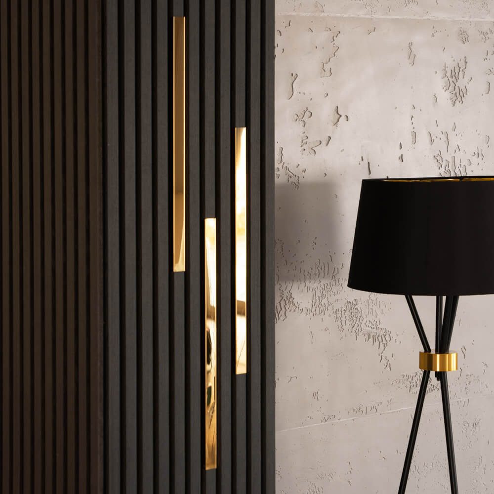 HOME DELUXE Zierleiste Dekoleiste für Akustikpaneel FIRE – 3er Set, Edelstahl, 30, 50, 110 cm Goldleiste für Akustikpaneel SONIC, Edelstahlleiste