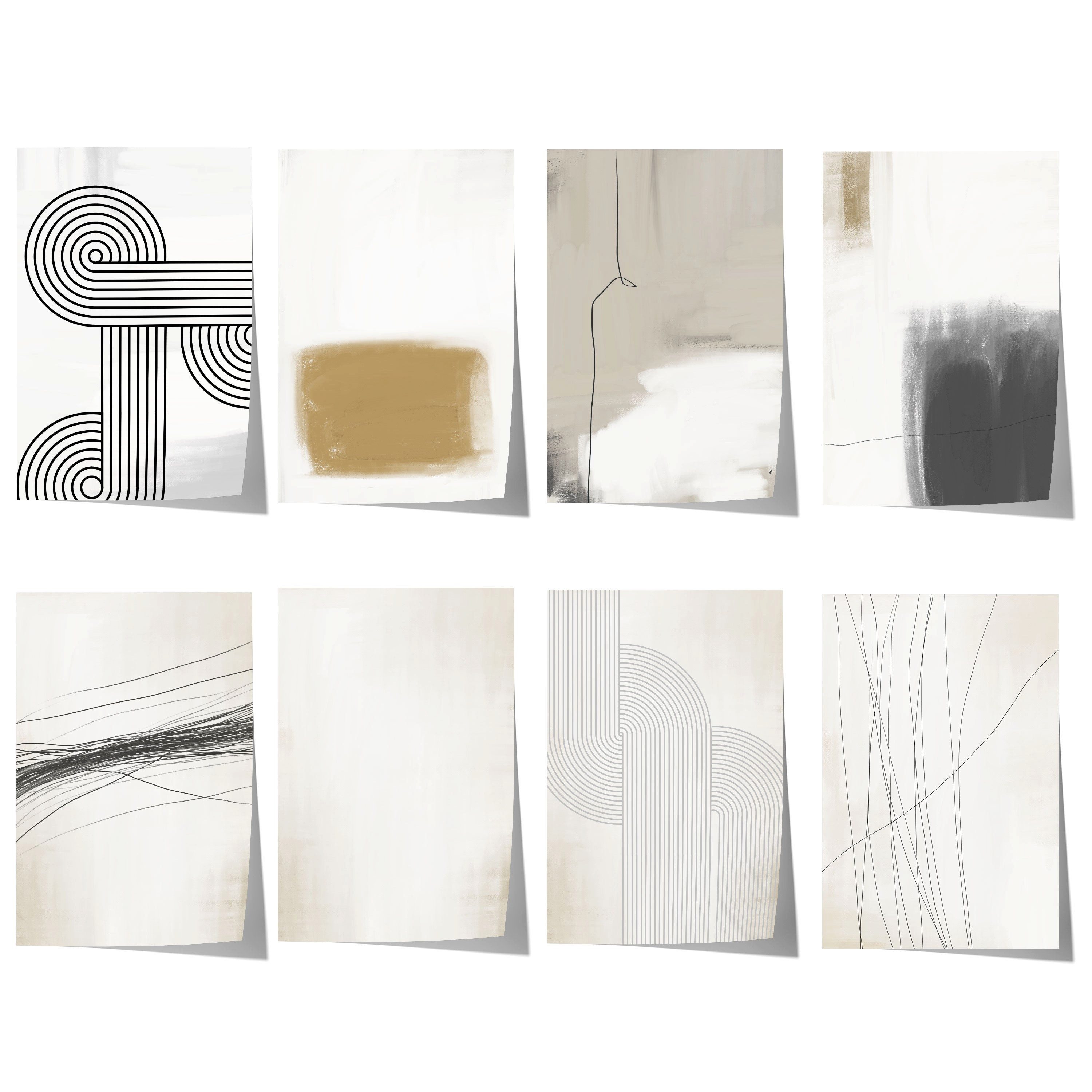 JUSTGOODMOOD Poster Abstrakte Linien Geschenkidee Minimalistische Line Art in Beige Schwar, C (1 St)