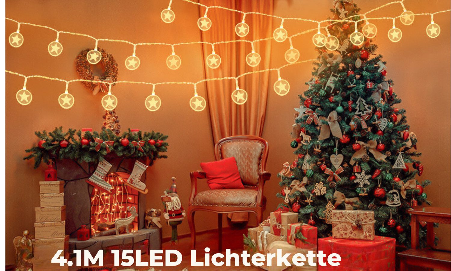 Vivitar Lichterkette Innenbereich dekorative Lichter 4,1 m 15 LED USB wiederaufladbar, Batterie-Acryl-Blumen LED-Lichterketten für innen, außen – Bild 5 von 5