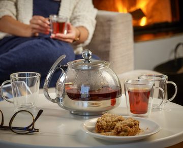 monzana Teekanne, 1,2L inkl 4er Set Teegläser Glaskanne mit Siebeinsatz herausnehmbaren Edelstahl Teesieb Hitzebeständig