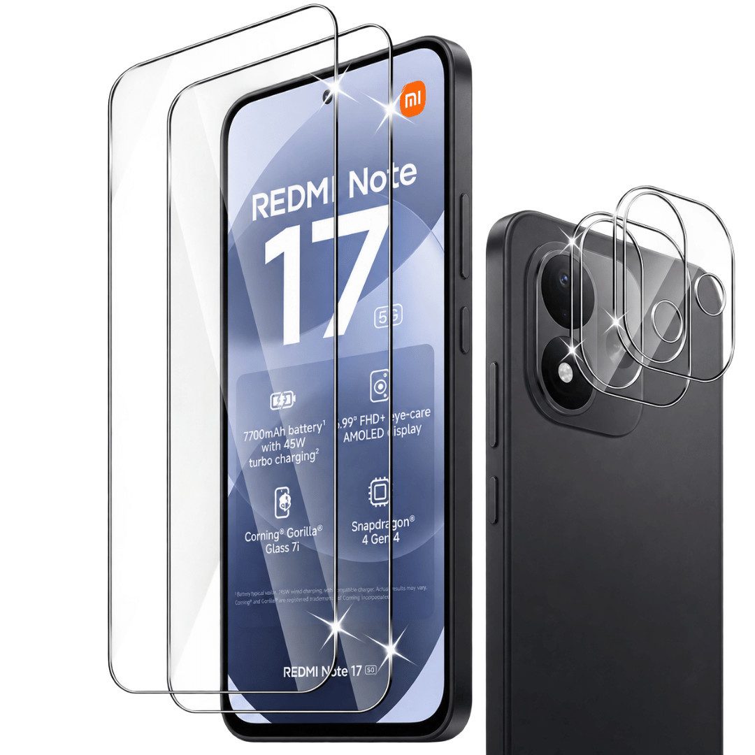 SmartUP Displayschutzglas 2x Schutzglas für Xiaomi Redmi Note 17 5G Display Kamera Full Screen für Xiaomi Redmi Note 17 5G, 4 Stück, Rundumschutz, passgenaue Verarbeitung