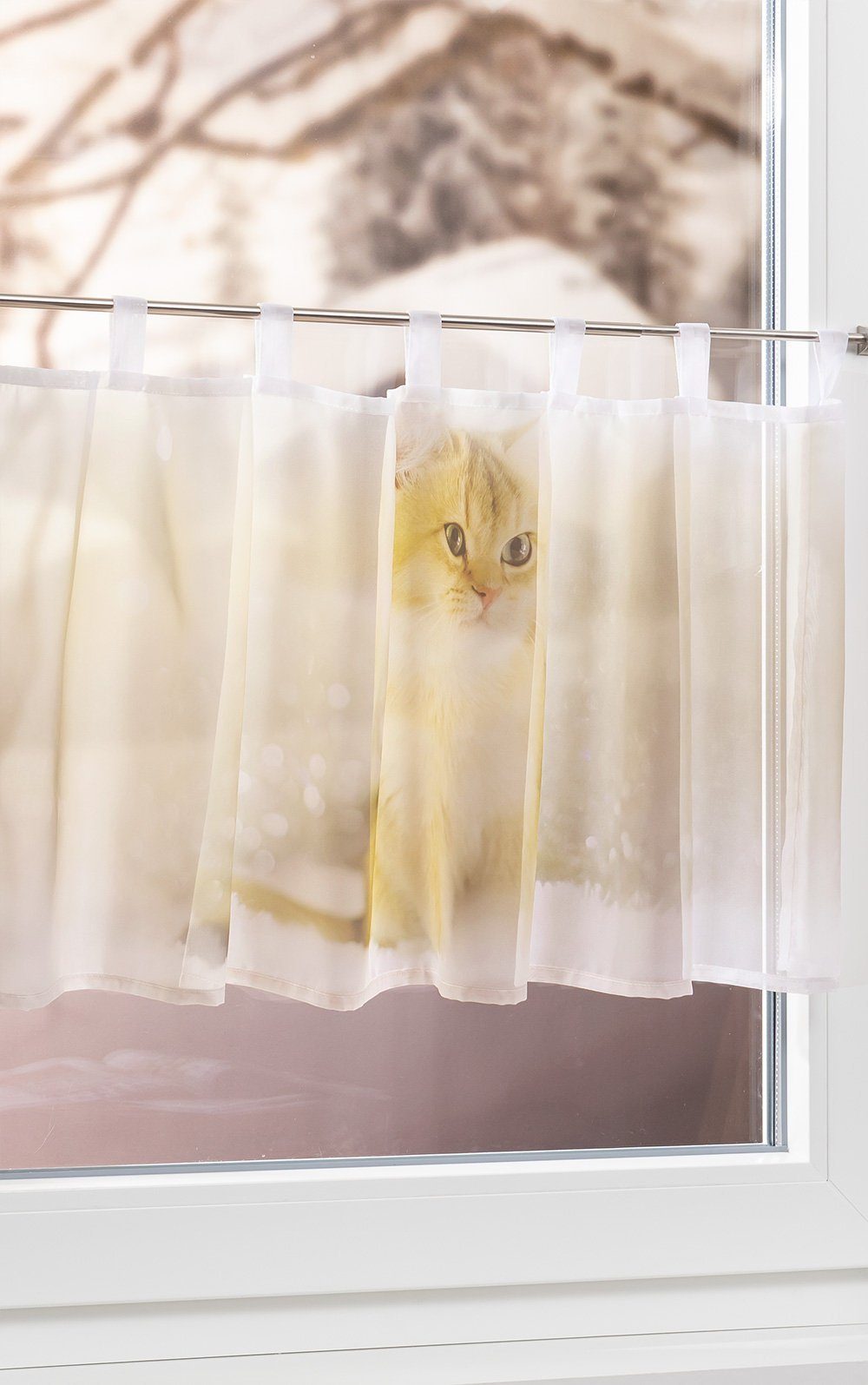 Scheibengardine Katze im HxB LYSEL®, (1 St), Schnee, transparent, 45x120cm