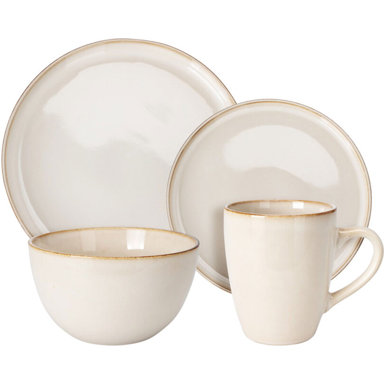 Excellent Houseware Geschirr-Set Elegantes Steingut Geschirr-Set: 16 Teile in Creme-Beige für Teller (16-tlg), Mikrowellen- und spülmaschinengeeignet