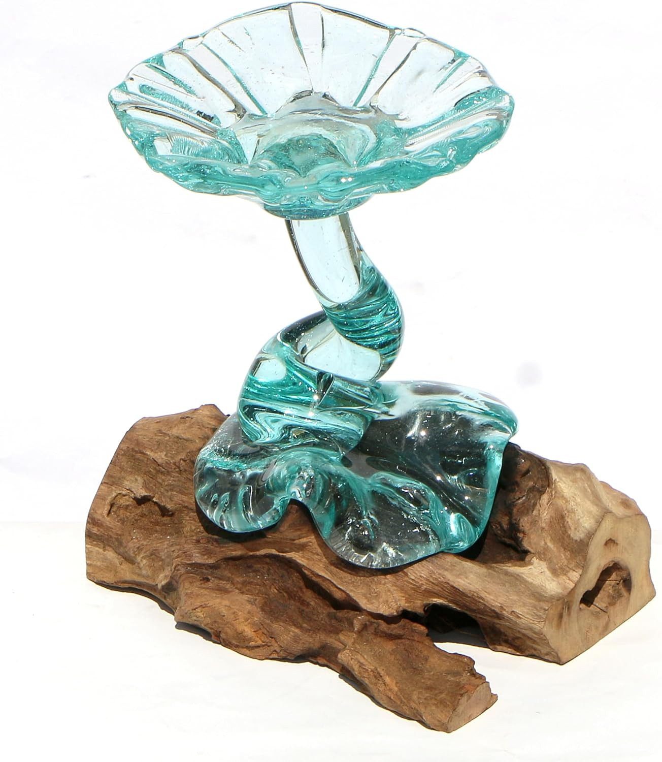 Wogeka Snackschale Glas Snackschale auf Wurzelholz Teakholz Gamal Bali