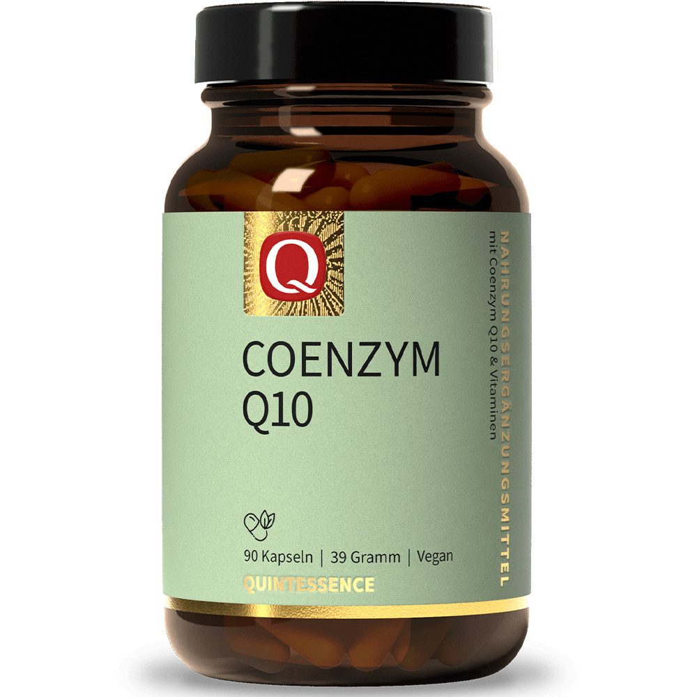 Quintessence Coenzym Q10 -mit Vitamin C & B1-natürlich fermentiert-glutenfrei - 90 Kapseln, 39 g, Hochwertige Premiumqualität - vegan - 100 mg Coenzym Q10 pro Kapsel