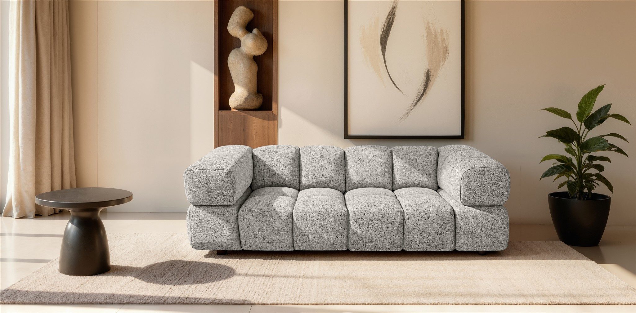 Fun Möbel 3-Sitzer Designersofa BLANCHE in Stoff Bluvel oder Puente, Rundumbezug