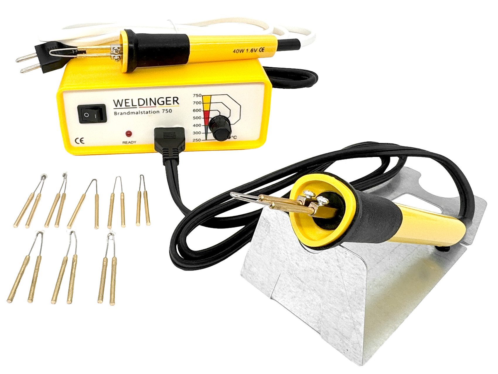 WELDINGER Kreativset Brandmalstation BS-750 (250-750°C) mit Brennspitzenset Ersatzkolben, (Set, Kreativset), regelbarer Temperaturbereich
