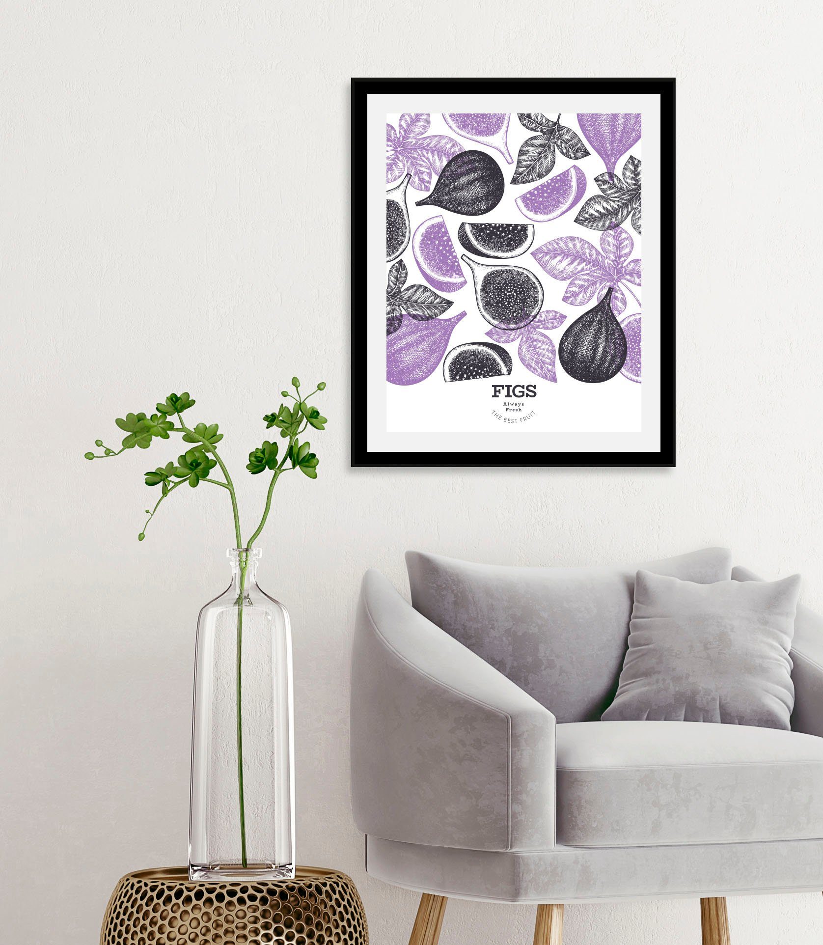 queence Bild Figs, Abstrakt, Essen, Figuren, Kunst, Lebensmittel, Obst, Obst Изображения (1 St), gerahmt