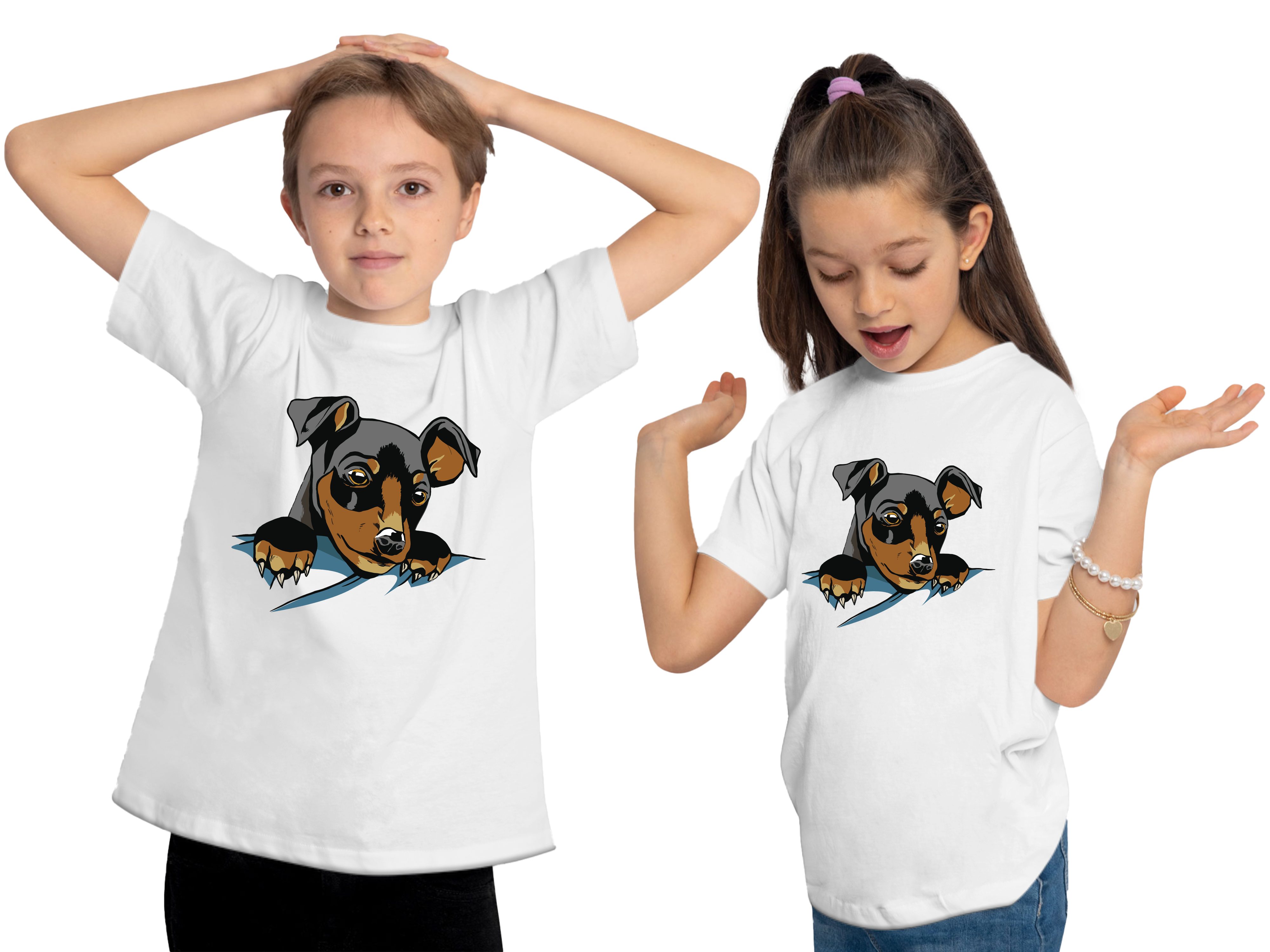 Kinder MyDesign24 Aufdruck, Hunde T-Shirt i227 weiss Welpe Baumwollshirt bedrucktes mit Süßer Print-Shirt -
