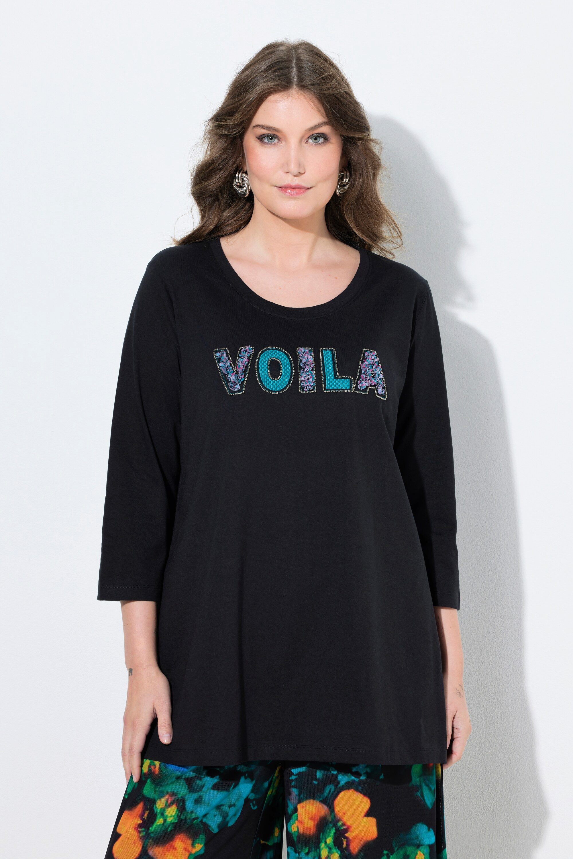 T-Shirt T-Shirt A-Linie VOILA Applikation 3/4-Ärmel