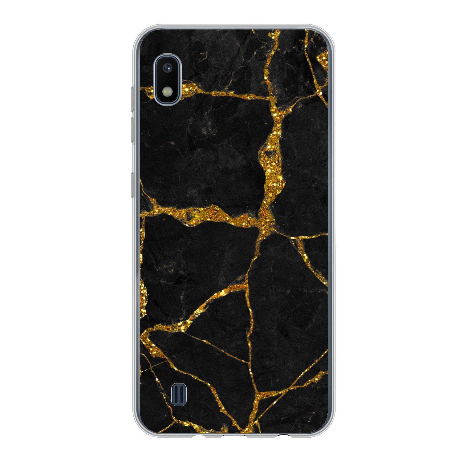 MuchoWow Handyhülle für Samsung Galaxy A10 Marmor - Gold - Schwarz - Marmoroptik - Glitter, Smartphone-Bumper, Print, Handy Schutzhülle Dünn