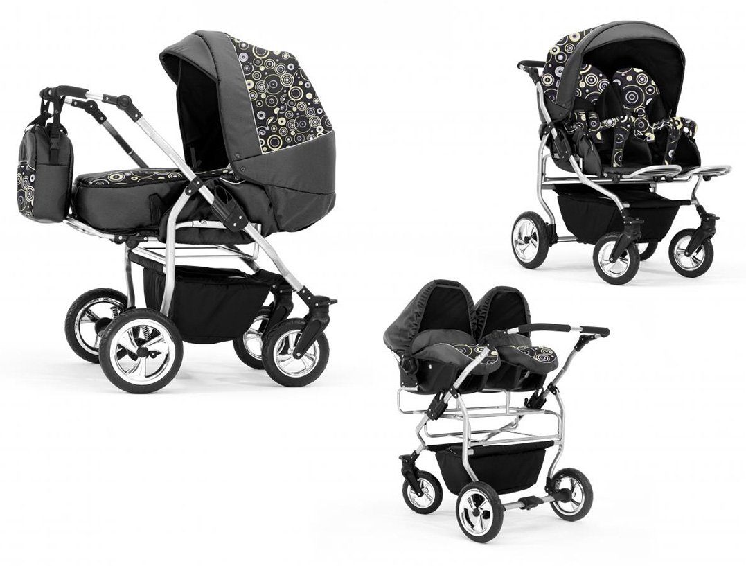 BabyMerc Zwillingswagen Duo 4 in 1 inkl. Sportsitze und Autositze in 20 Farben