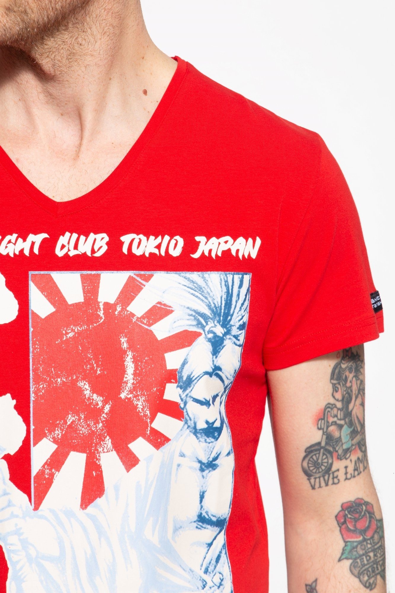 japanischem Fight Club T-Shirt mit rot Print Akito Tanaka