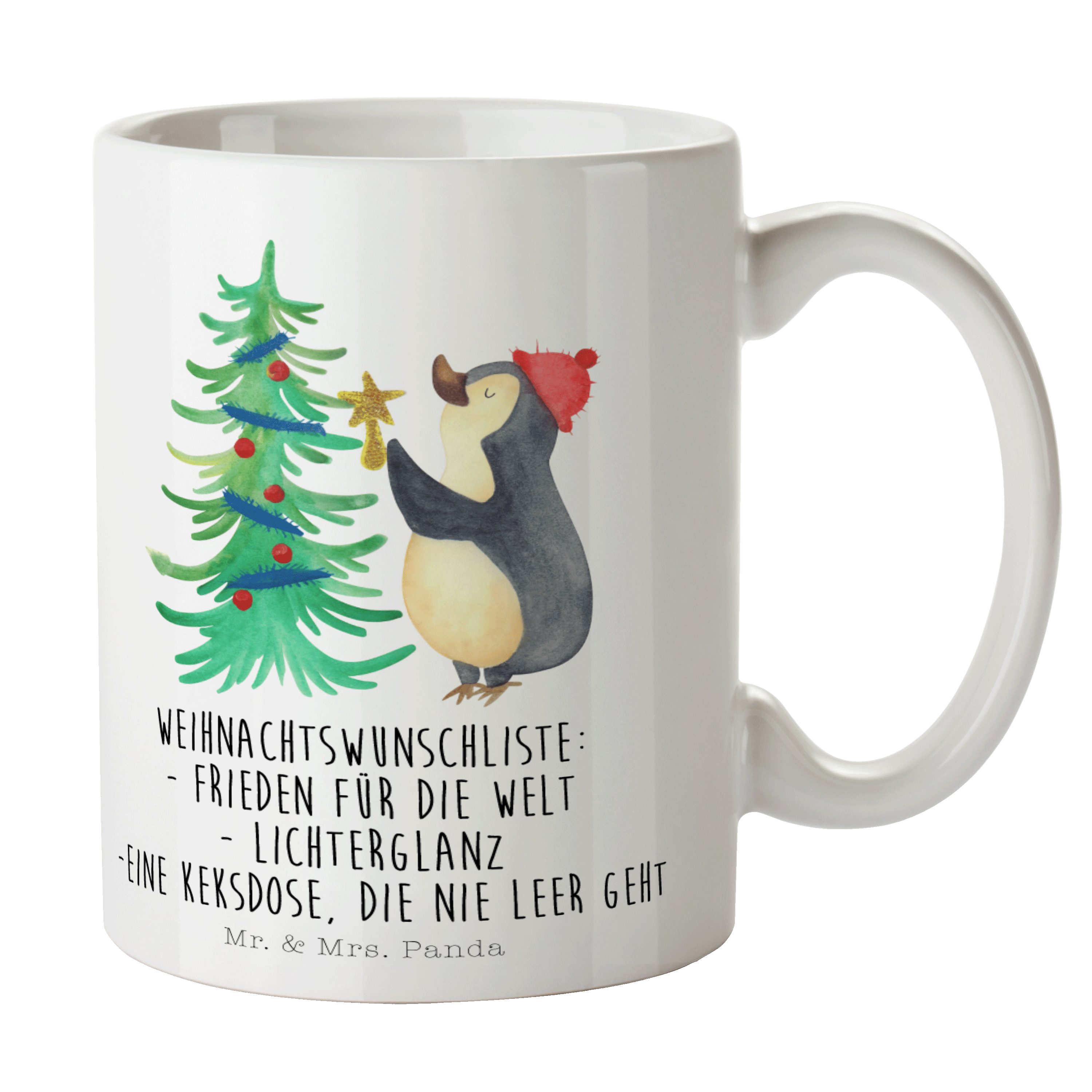 Mr. & Mrs. Panda Tasse Pinguin Weihnachtsbaum - Weiß - Geschenk, Kaffeebecher, Wintermotiv, Keramik