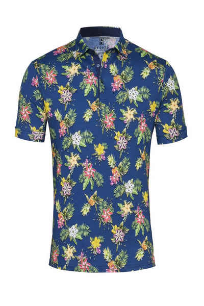 Desoto Businesshemd »DESOTO Herren Poloshirt kurzarm mit Haifisch-Kragen - Bügelfrei - 43438, blue-green flowers«