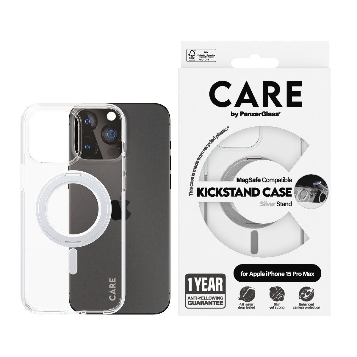 CARE by PanzerGlass Handyhülle Kickstand Case mit MagSafe für Apple iPhone 15 Plus, Backcover, Schutzhülle, Handyschutzhülle, Case, Schutzcase, stoßfest
