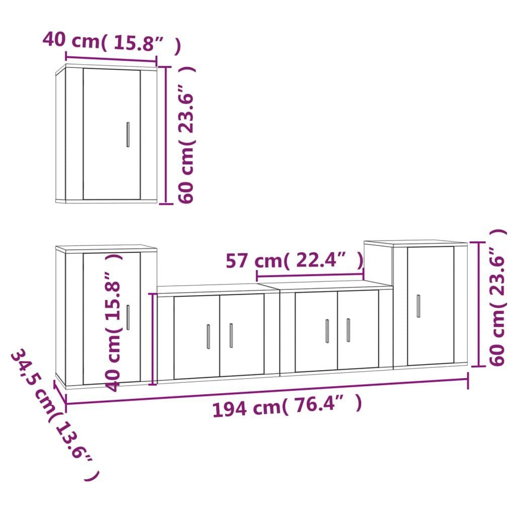 vidaXL TV-Schrank 5-tlg. TV-Schrank-Set Holzwerkstoff (5-St) Eiche Braun Braune Eichen-Optik