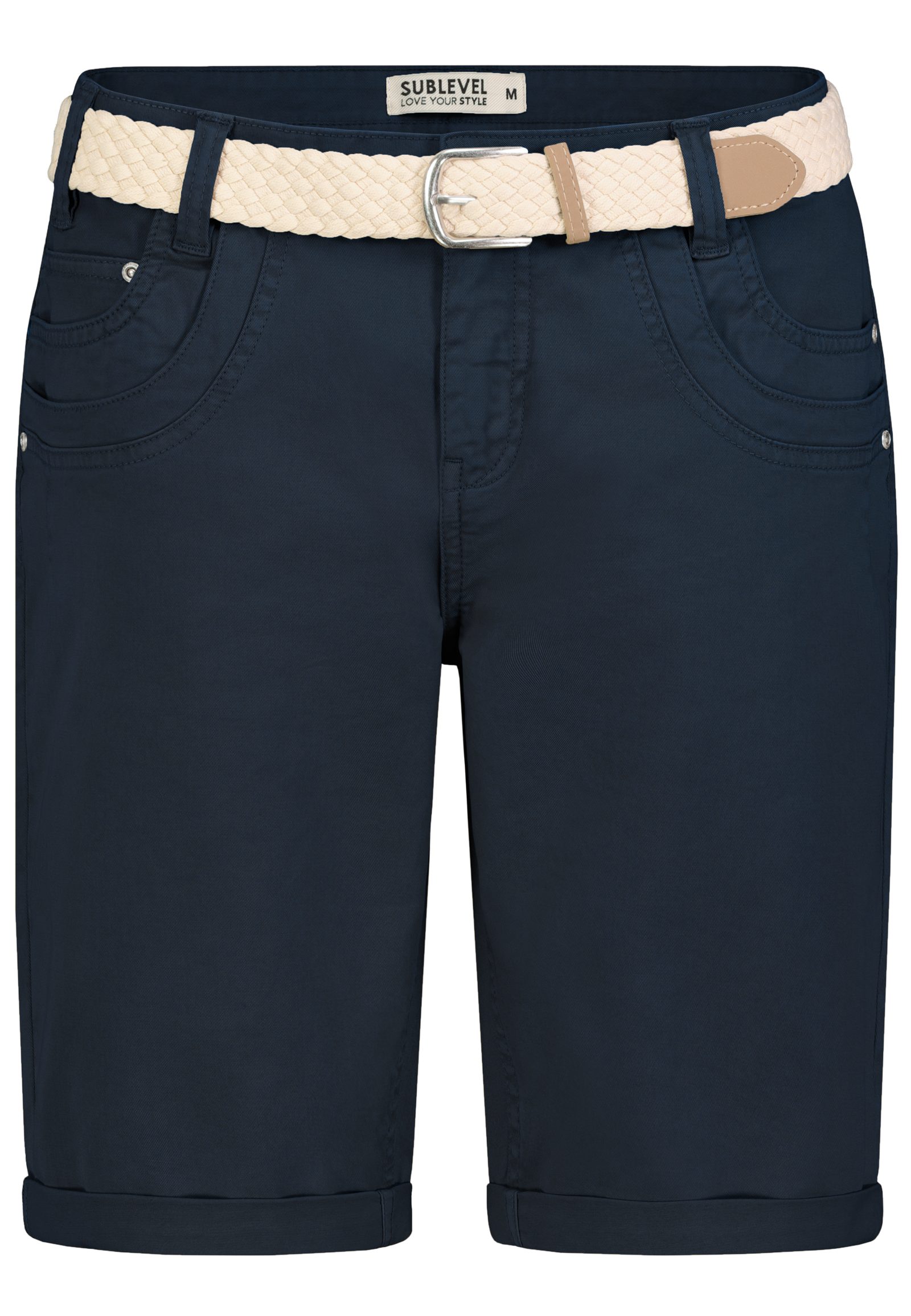 SUBLEVEL Bermudas Damen Short Bermuda kurze Hose Sommer Chino Stoff Hose mit Gürtel – Bild 5 von 5