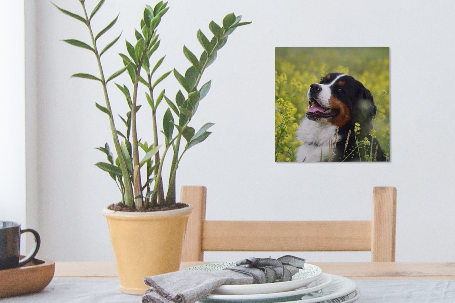 Berner gelben Schlafzimmer Leinwandbild Bilder für Sennenhund (1 St), Blumen, Leinwand Wohnzimmer OneMillionCanvasses® Ein zwischen
