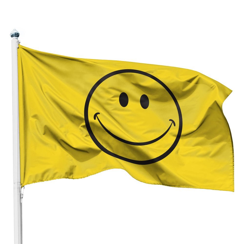 PHENO FLAGS Flagge Smile Flagge, 150x90cm - lustige Fahne mit Smile Motiv (Gelbe Emoji-Fahne mit besonders stabiler Doppelnaht, Metallösen), Wetterfest & Robust