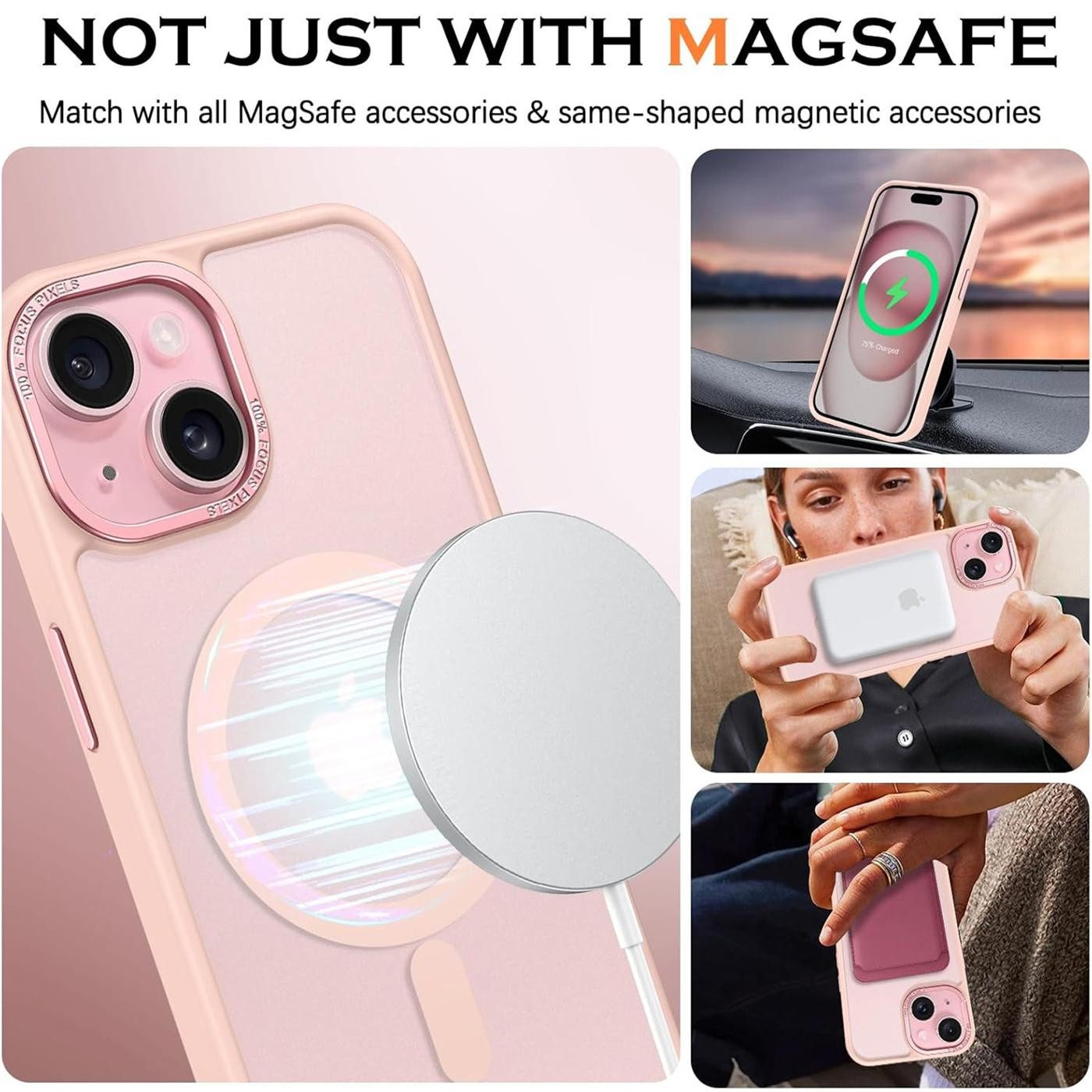 CoolGadget Handyhülle Magnet Hülle für iPhone 14 Schutzhülle mit Metall Kamerarahmen 6,1 Zoll, magnetisches Schutzcase Matt Stoßfest kompatibel mit Magsafe Zube – Bild 4 von 5