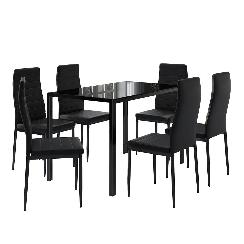 Vicco Esstisch Essgruppe GRAND METALL Schwarz mit 6 Stühlen schwarz | schwarz | schwarz