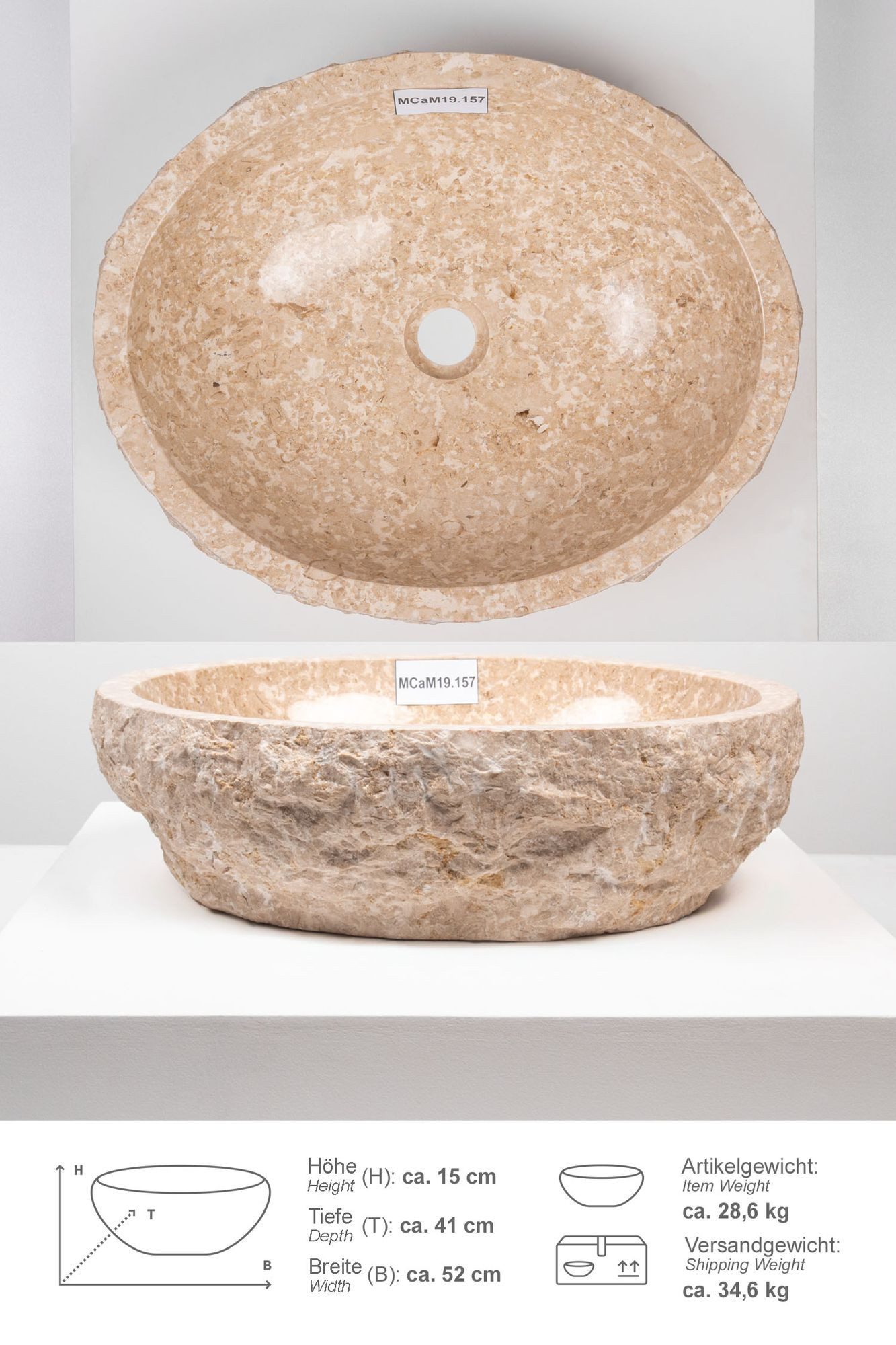 wohnfreuden Aufsatzwaschbecken Erosi Marmor Waschbecken 50 cm creme (Kein S günstig online kaufen