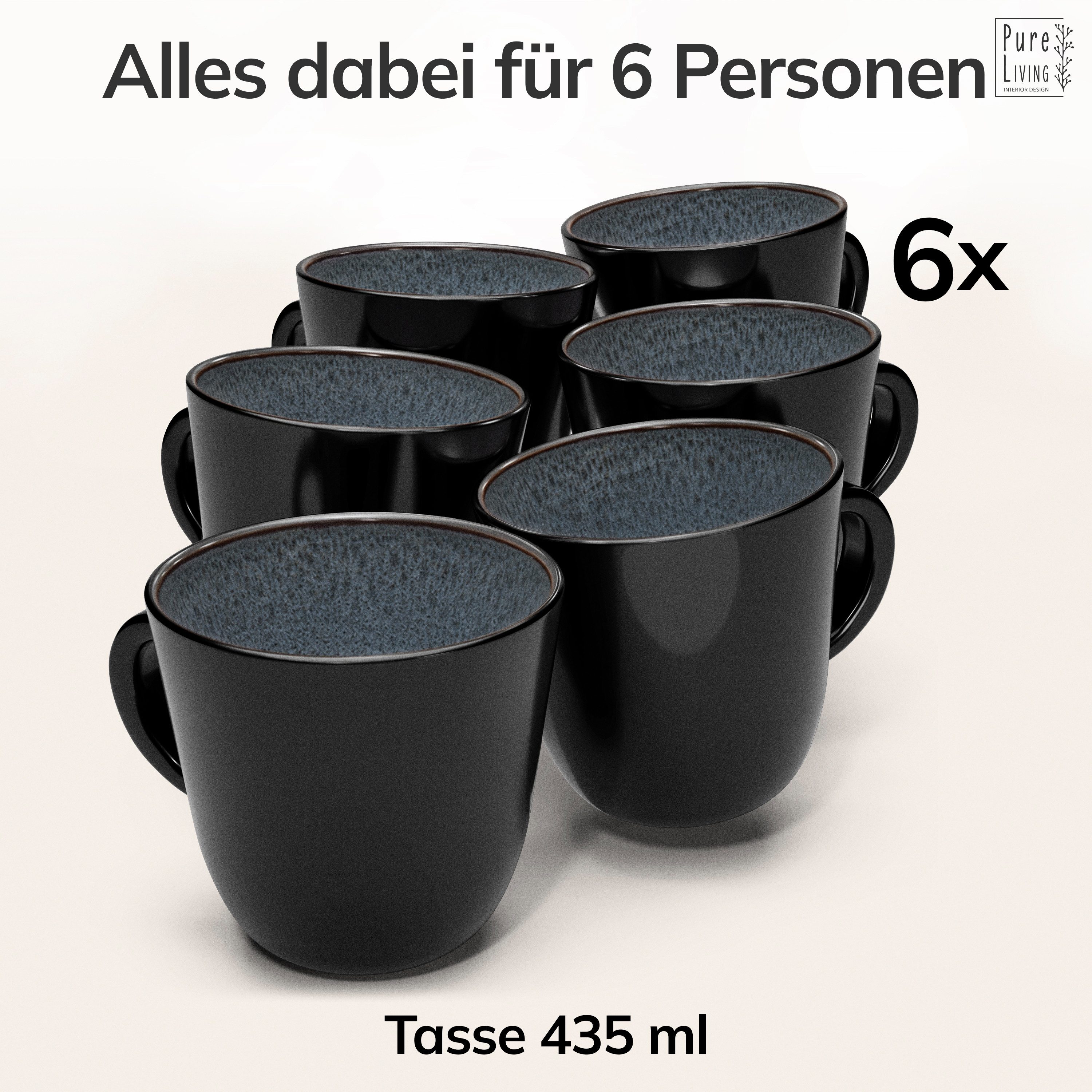 PURE LIVING INTERIOR DESIGN Geschirr-Set Ibiza Becher, 6er-Set, 435 ml, Grau, Steingut (6-tlg), 6 Personen, Steingut – Bild 5 von 5