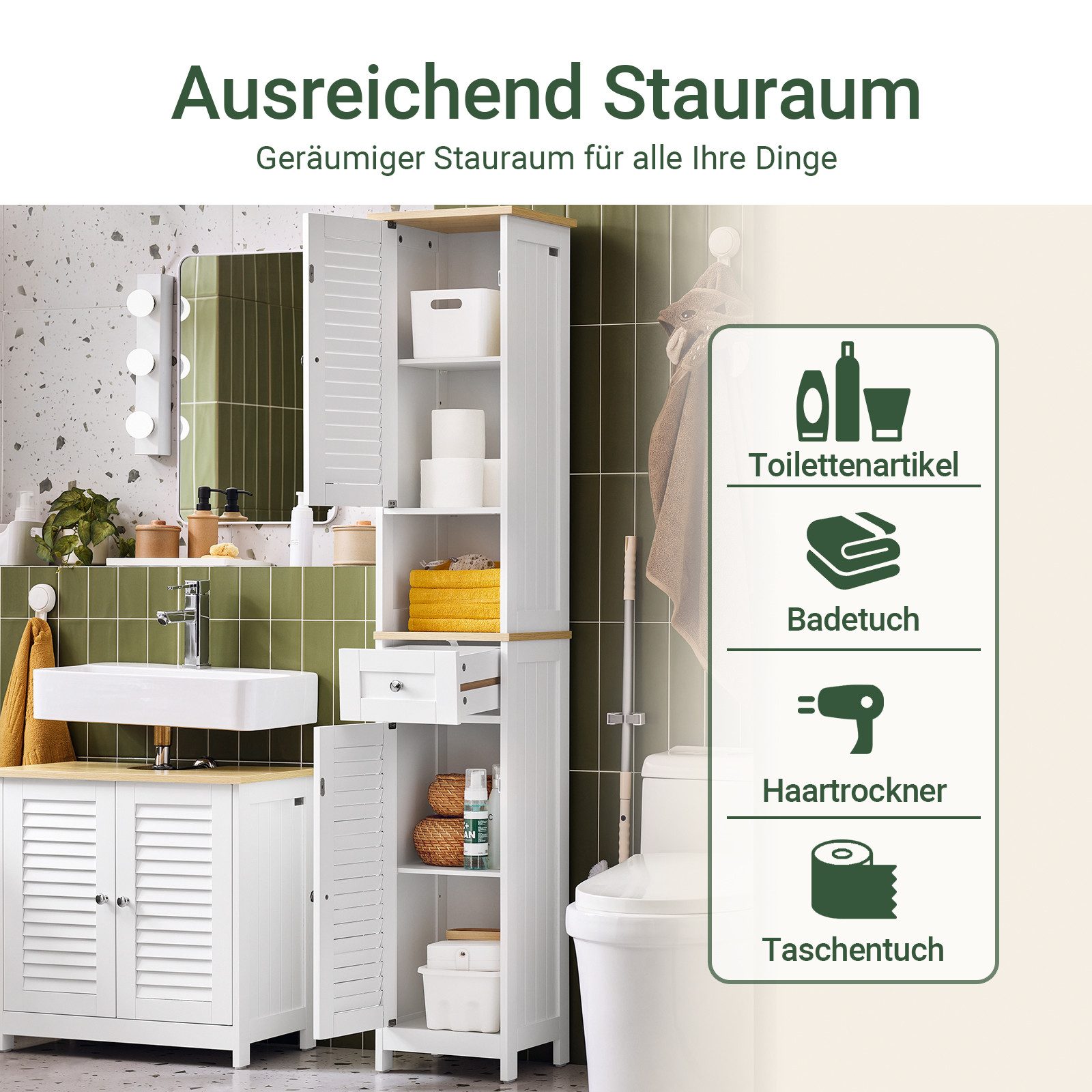 SoBuy Hochschrank mit 1 Offenem Fach Badschrank Weißnatur FRG236-WN günstig online kaufen