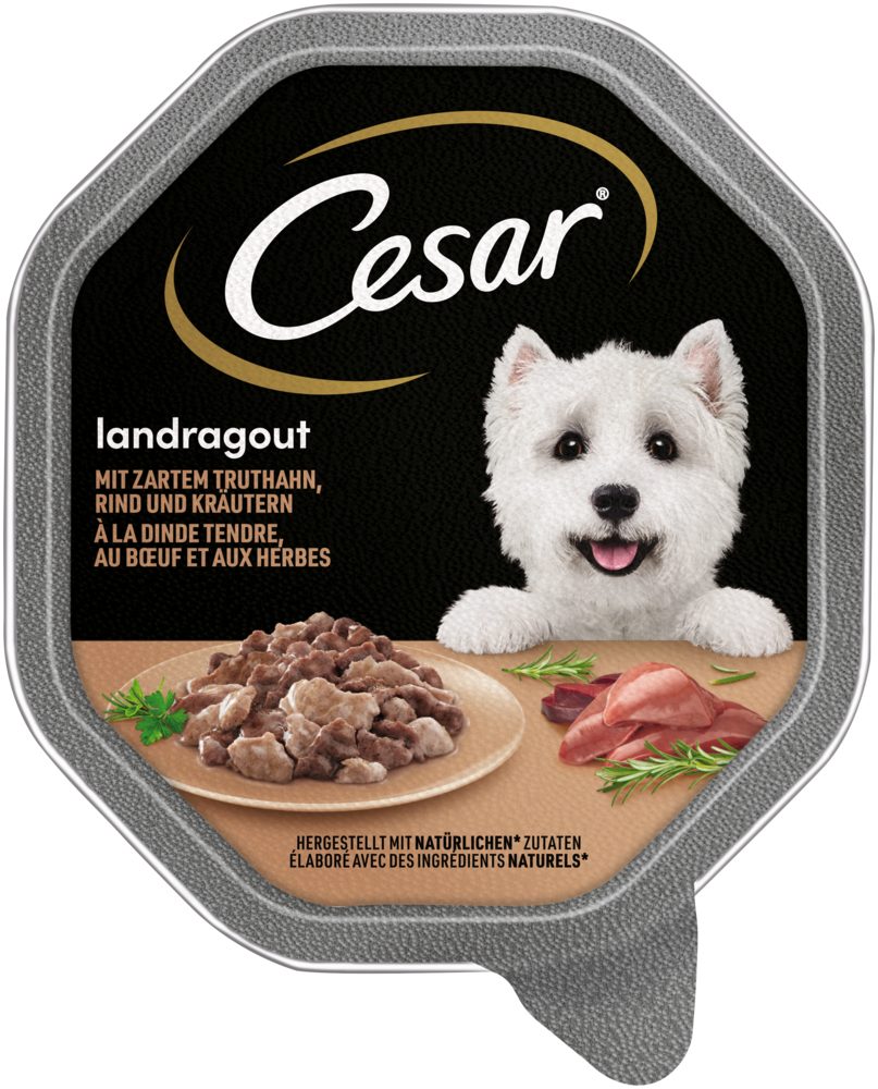 Cesar CESAR® Schale Landragout mit Truthahn, Rind und Kräutern 150g, Nassfutter für: Hund