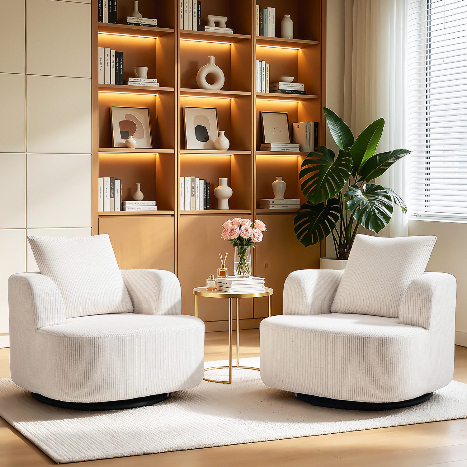 oyajia Drehsessel 360° Bequemer Drehstuhl mit Armlehne, vakuumiert (Ergonomischer drehsessel aus Cordstoff,mit 1 großen Kissen, 86x86x60 cm für Erwachsene und K – Bild 5 von 5